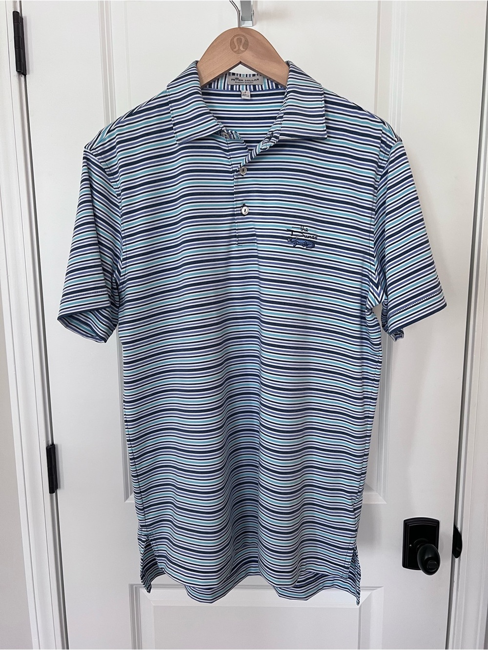 Peter Millar Blue Striped The Dunes Polo Size Small EUC